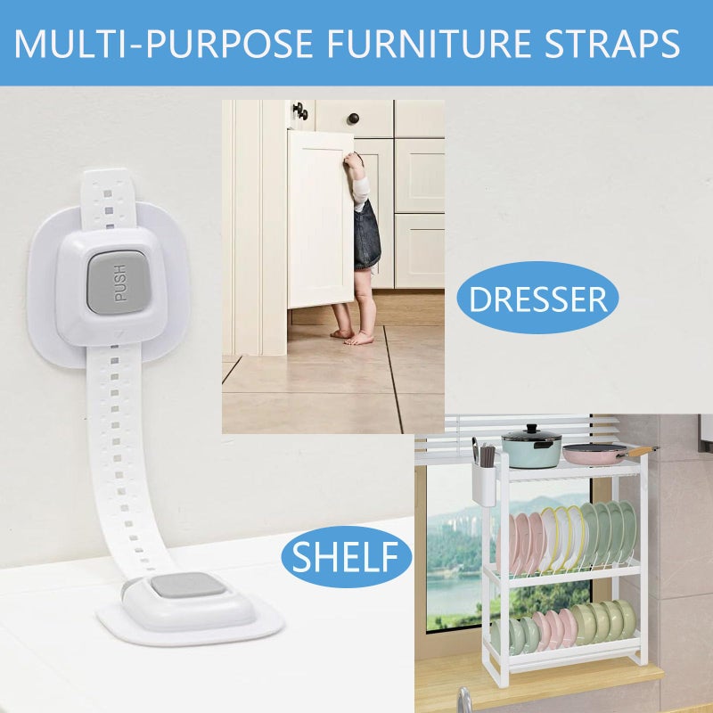 YEYA No Drill Anti Tip Furniture Adjustable Straps Wall Anchors for Baby Proofing with 3M Adhesive (Upgraded 4P) - Image 5